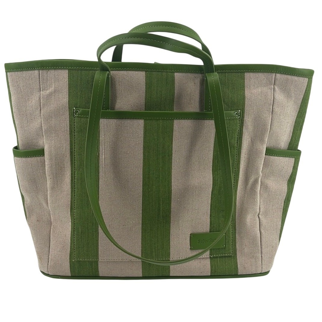 & Other Stories Large Jute Tote Green Stripe Market Beach Bag Summer Nwot